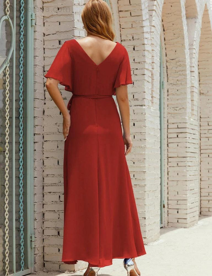 Numbersea V-Neck Bridesmaid Dress Long Formal Dresses with Belt for 28022 by numbersea