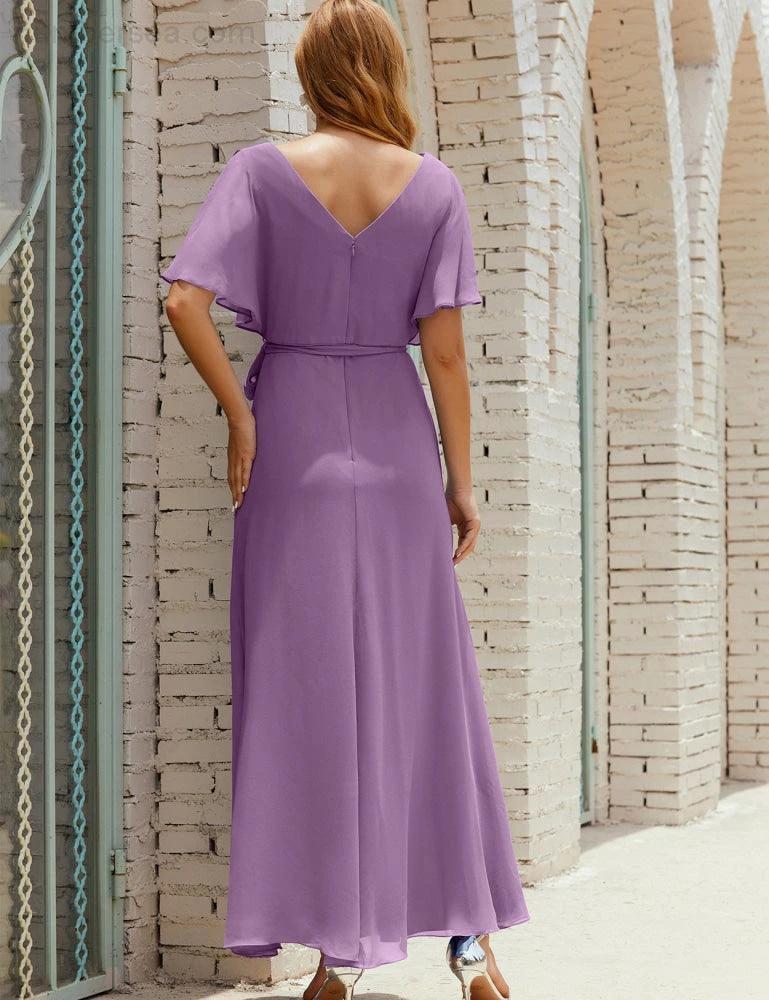 Numbersea V-Neck Bridesmaid Dress Long Formal Dresses with Belt for 28022 by numbersea
