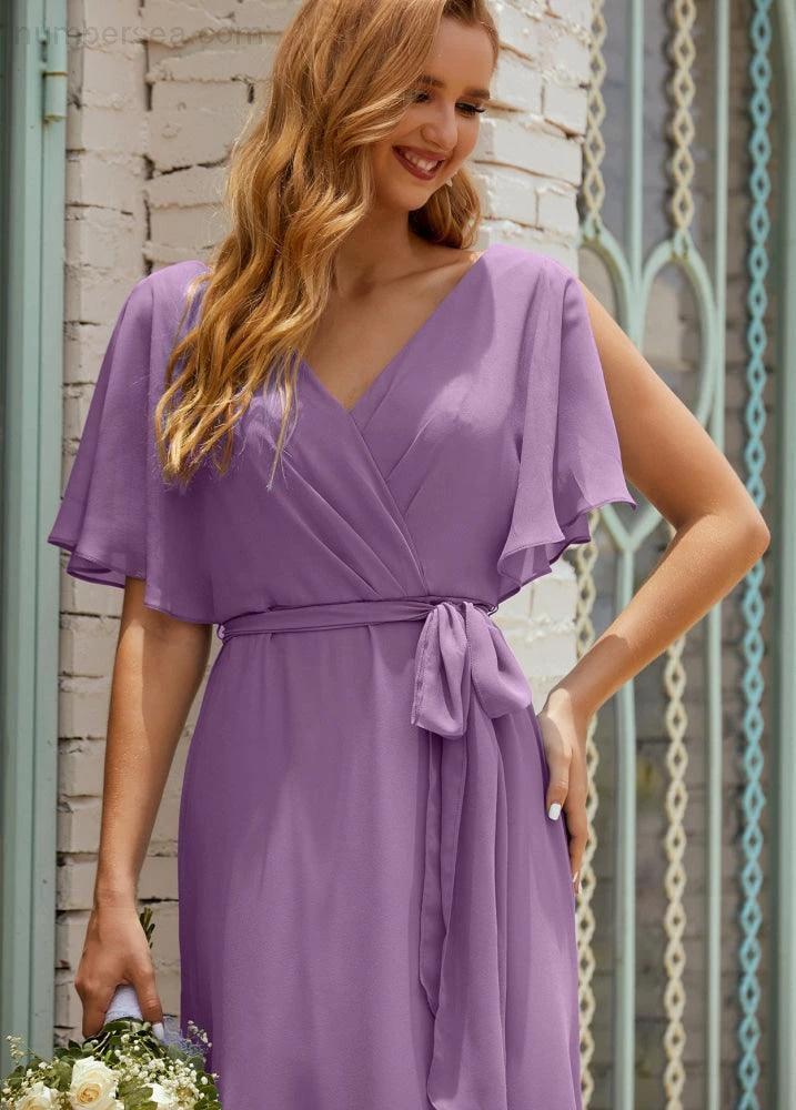 Numbersea V-Neck Bridesmaid Dress Long Formal Dresses with Belt for 28022 by numbersea