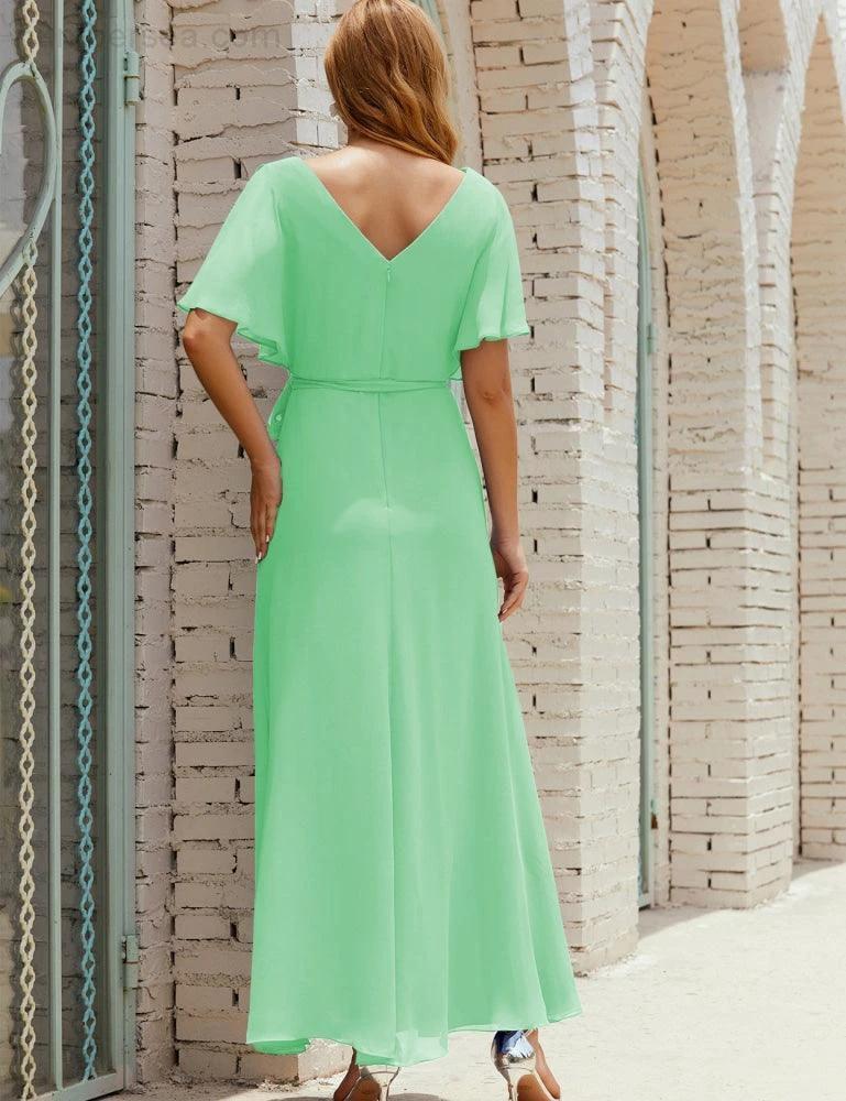 Numbersea V-Neck Bridesmaid Dress Long Formal Dresses with Belt for 28022 by numbersea