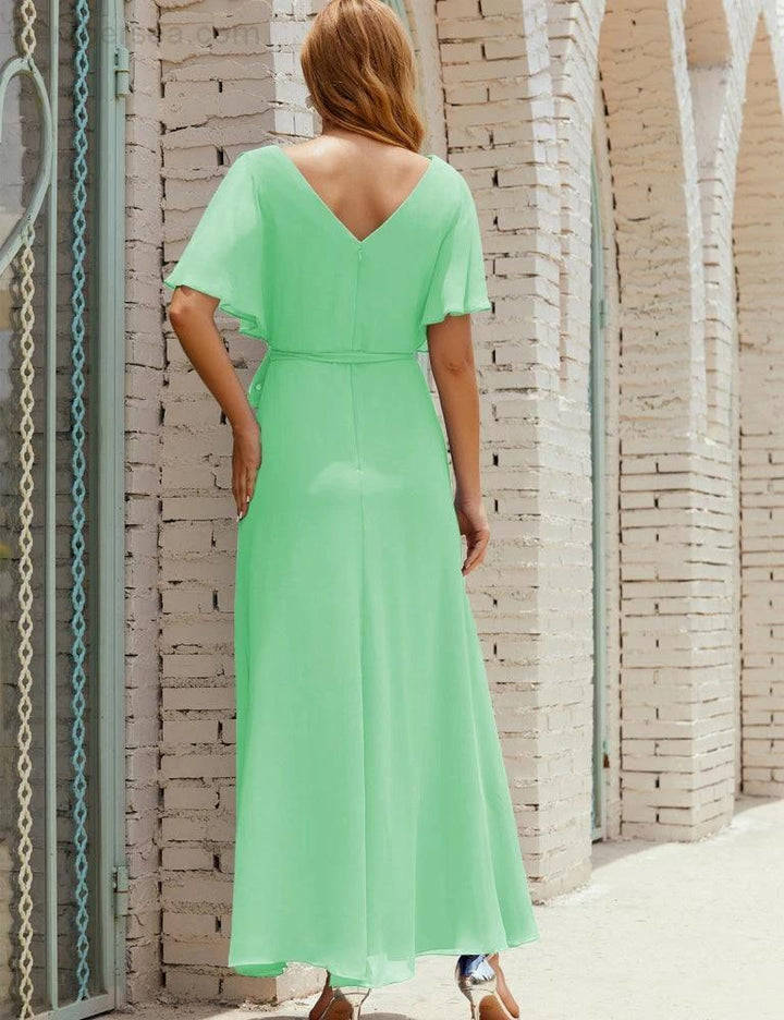 Numbersea V-Neck Bridesmaid Dress Long Formal Dresses with Belt for 28022 by numbersea