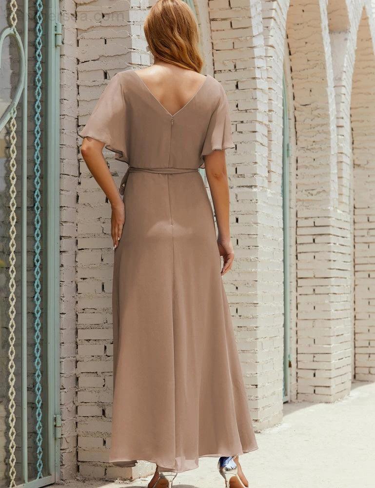 Numbersea V-Neck Bridesmaid Dress Long Formal Dresses with Belt for 28022 by numbersea
