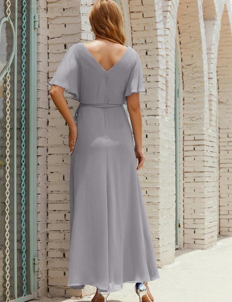 Numbersea V-Neck Bridesmaid Dress Long Formal Dresses with Belt for 28022 by numbersea