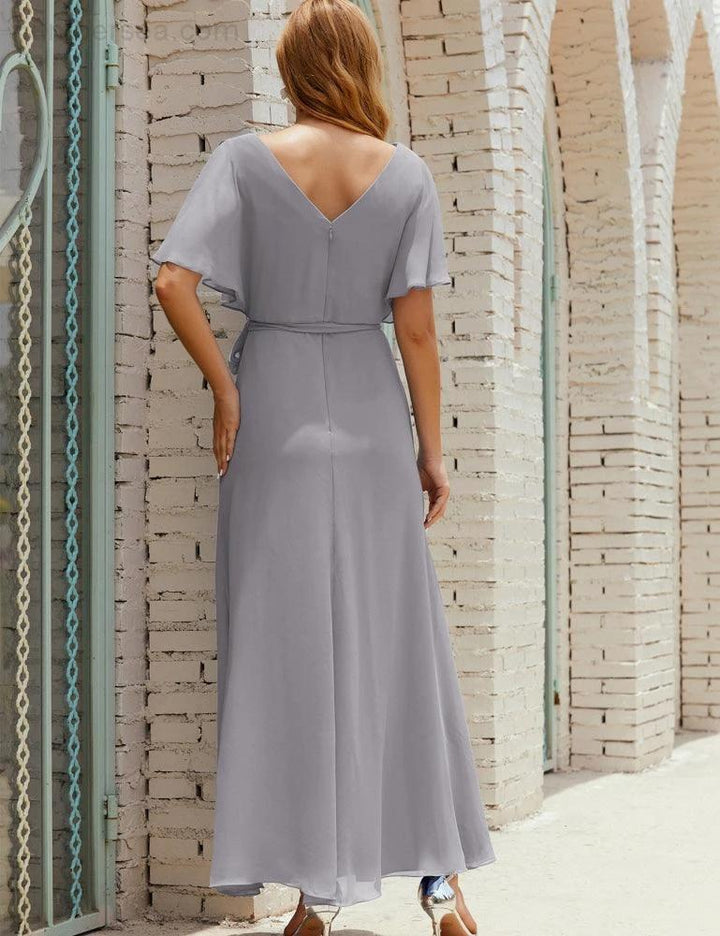 Numbersea V-Neck Bridesmaid Dress Long Formal Dresses with Belt for 28022 by numbersea