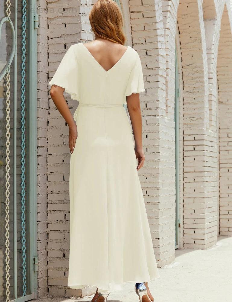 Numbersea V-Neck Bridesmaid Dress Long Formal Dresses with Belt for 28022 by numbersea