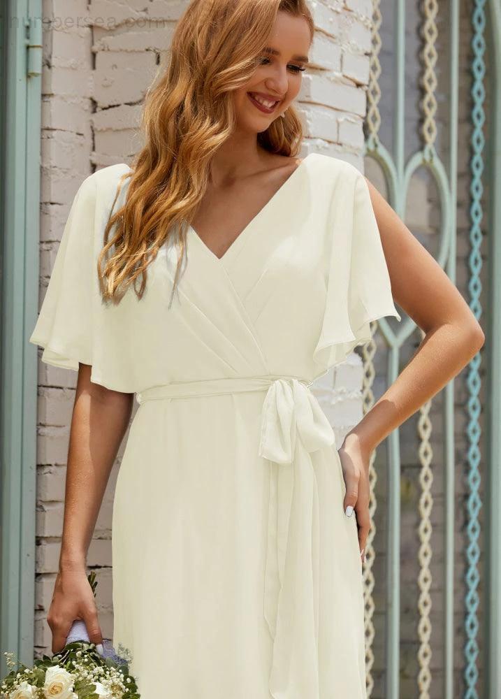 Numbersea V-Neck Bridesmaid Dress Long Formal Dresses with Belt for 28022 by numbersea