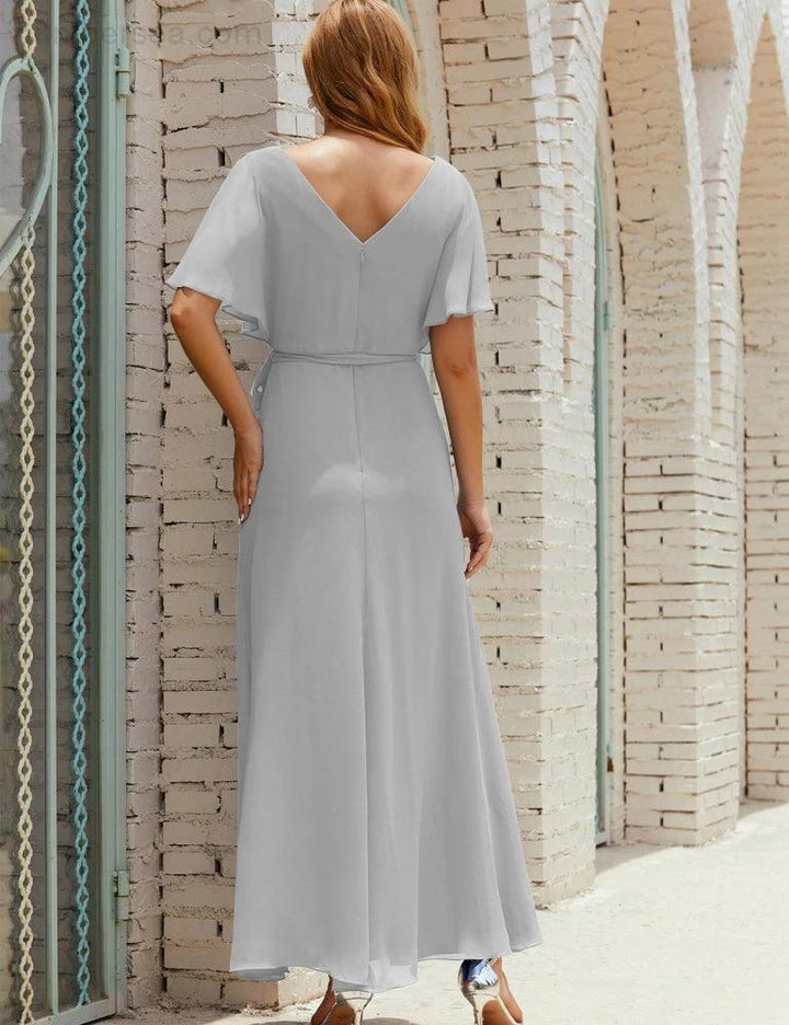 Numbersea V-Neck Bridesmaid Dress Long Formal Dresses with Belt for 28022 by numbersea