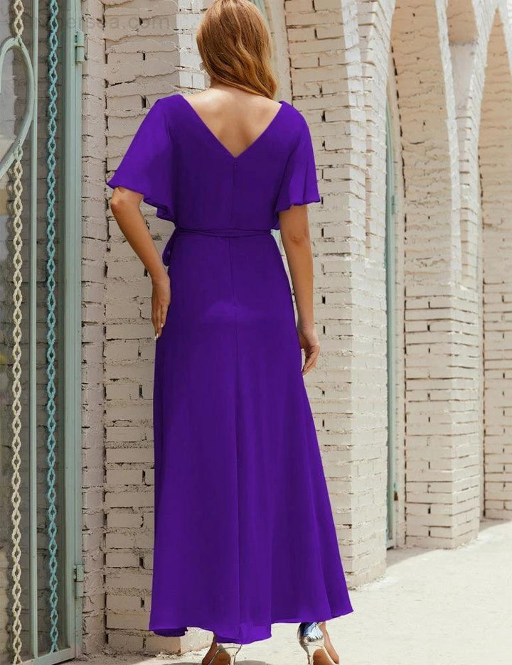 Numbersea V-Neck Bridesmaid Dress Long Formal Dresses with Belt for 28022 by numbersea