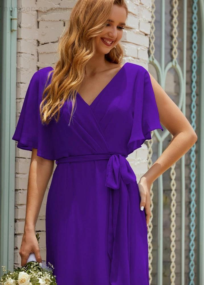 Numbersea V-Neck Bridesmaid Dress Long Formal Dresses with Belt for 28022 by numbersea