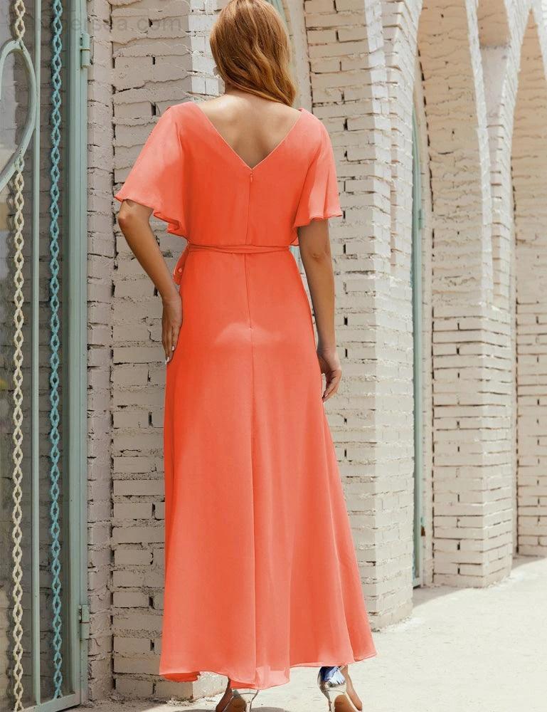 Numbersea V-Neck Bridesmaid Dress Long Formal Dresses with Belt for 28022 by numbersea