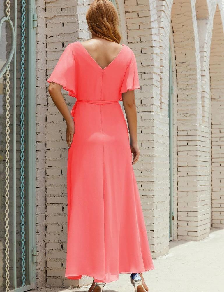 Numbersea V-Neck Bridesmaid Dress Long Formal Dresses with Belt for 28022 by numbersea