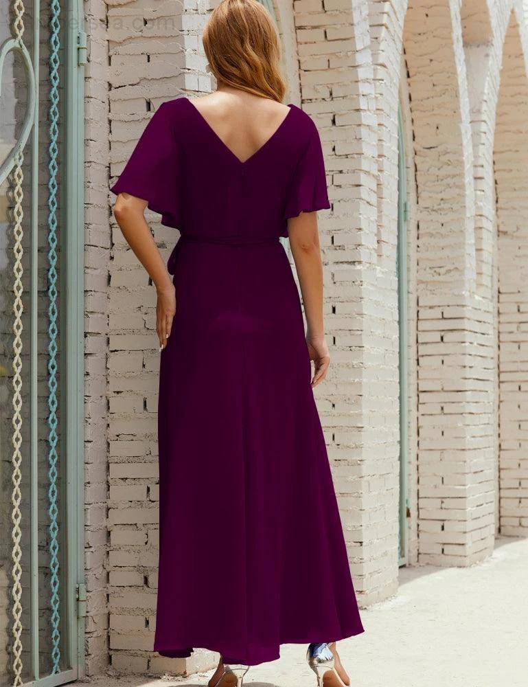 Numbersea V-Neck Bridesmaid Dress Long Formal Dresses with Belt for 28022 by numbersea