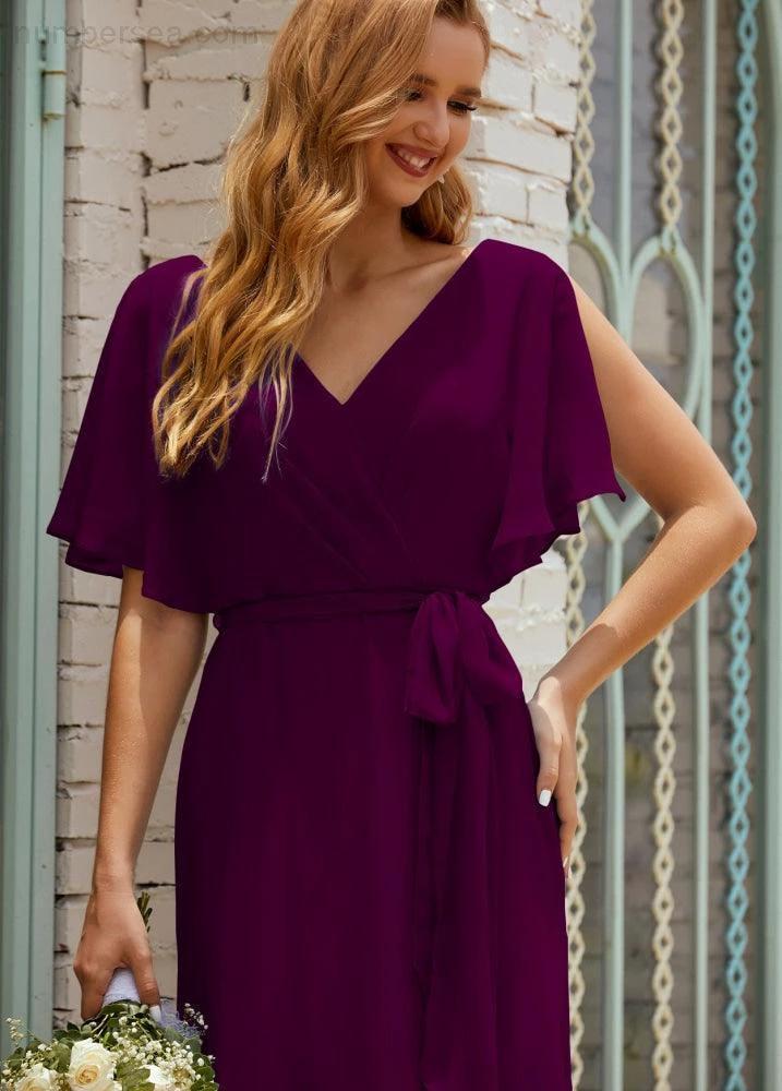 Numbersea V-Neck Bridesmaid Dress Long Formal Dresses with Belt for 28022 by numbersea