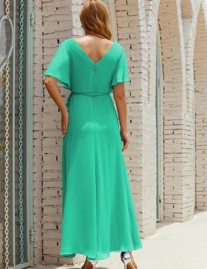 Numbersea V-Neck Bridesmaid Dress Long Formal Dresses with Belt for 28022 by numbersea