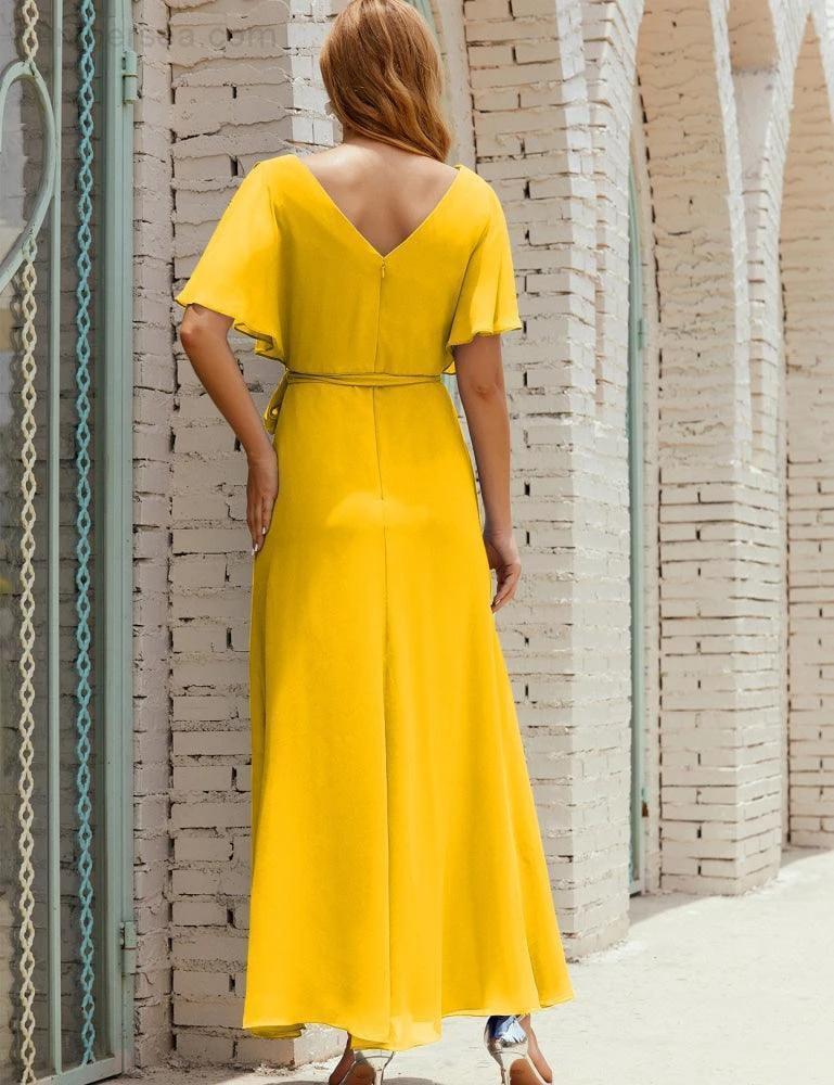 Numbersea V-Neck Bridesmaid Dress Long Formal Dresses with Belt for 28022 by numbersea