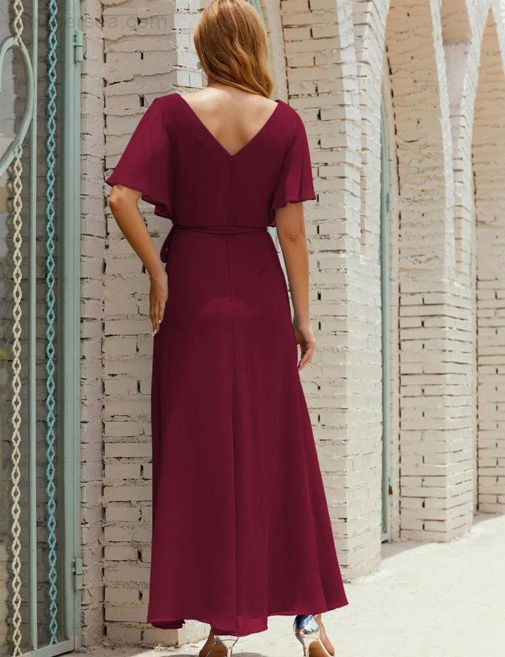 Numbersea V-Neck Bridesmaid Dress Long Formal Dresses with Belt for 28022 by numbersea