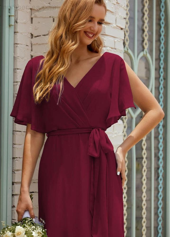 Numbersea V-Neck Bridesmaid Dress Long Formal Dresses with Belt for 28022 by numbersea