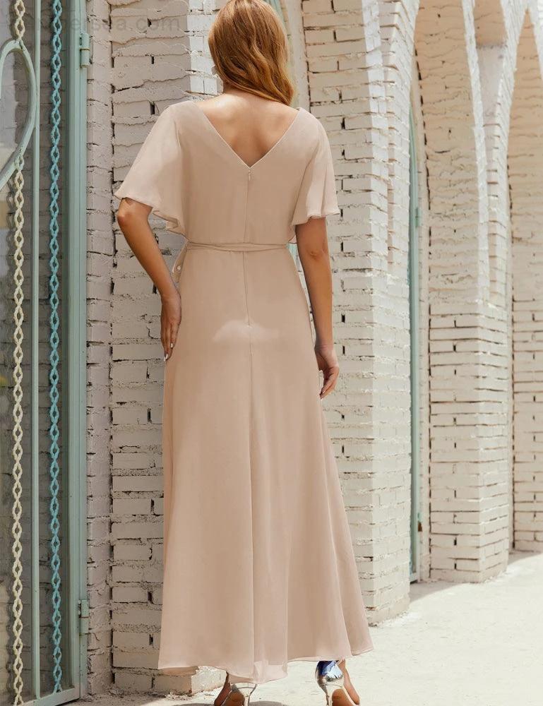 Numbersea V-Neck Bridesmaid Dress Long Formal Dresses with Belt for 28022 by numbersea