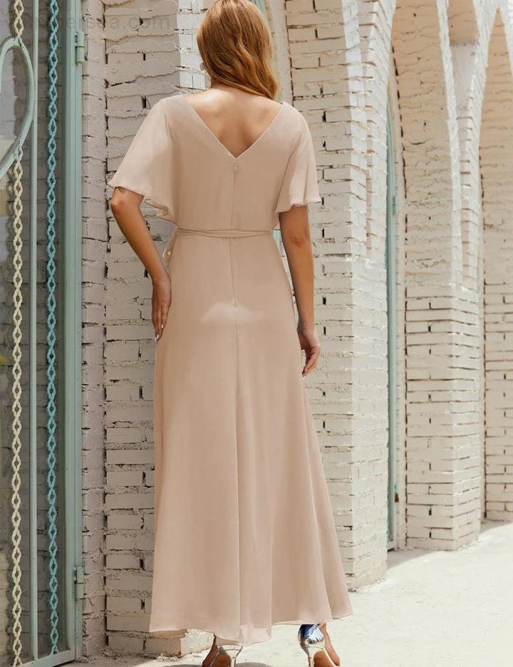 Numbersea V-Neck Bridesmaid Dress Long Formal Dresses with Belt for 28022 by numbersea