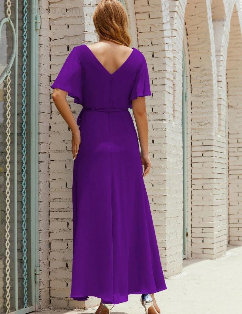 Numbersea V-Neck Bridesmaid Dress Long Formal Dresses with Belt for 28022 by numbersea