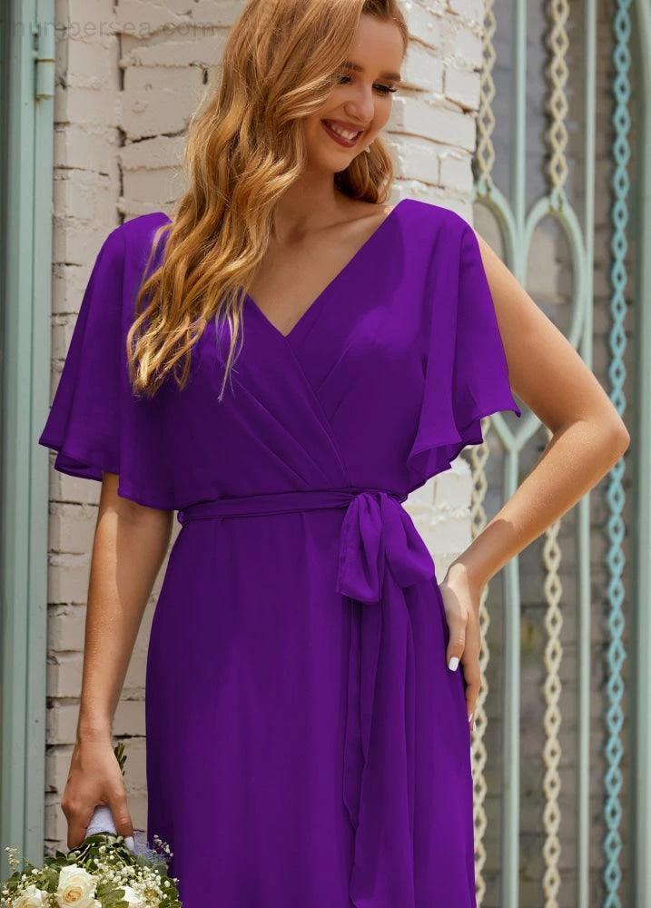 Numbersea V-Neck Bridesmaid Dress Long Formal Dresses with Belt for 28022 by numbersea