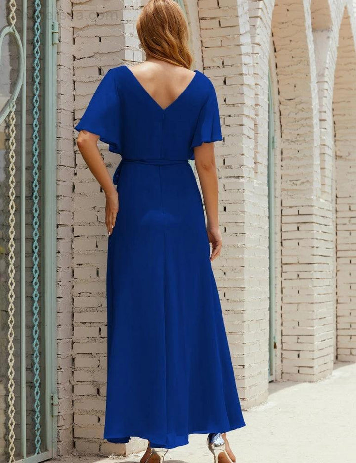 Numbersea V-Neck Bridesmaid Dress Long Formal Dresses with Belt for 28022 by numbersea