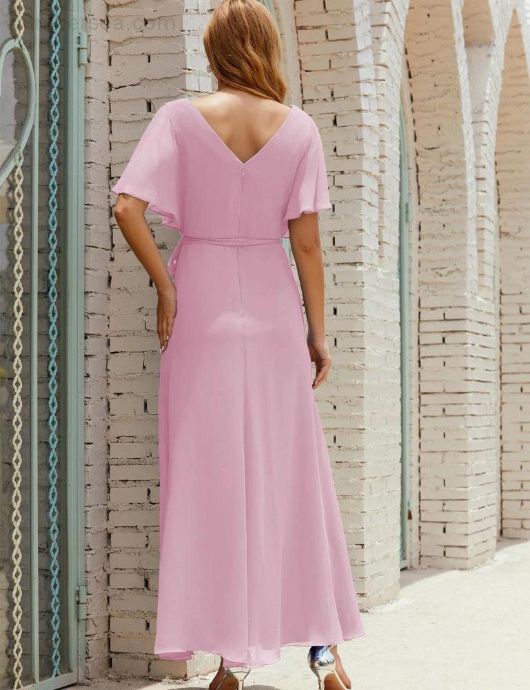 Numbersea V-Neck Bridesmaid Dress Long Formal Dresses with Belt for 28022 by numbersea