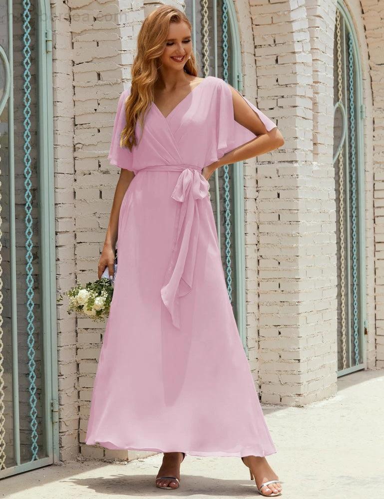 Numbersea V-Neck Bridesmaid Dress Long Formal Dresses with Belt for 28022 by numbersea