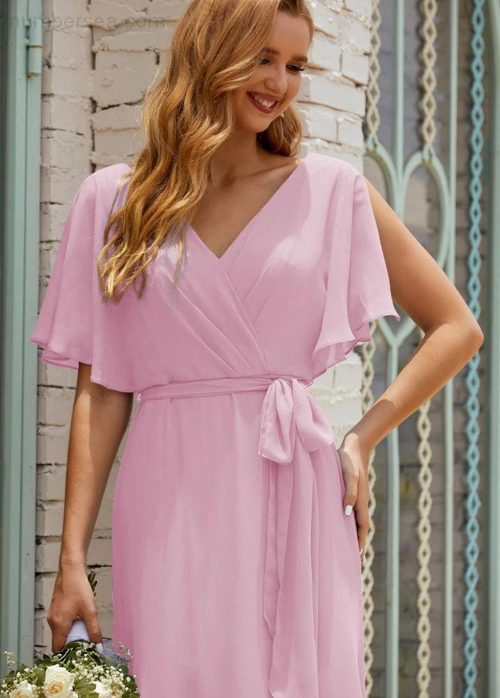 Numbersea V-Neck Bridesmaid Dress Long Formal Dresses with Belt for 28022 by numbersea