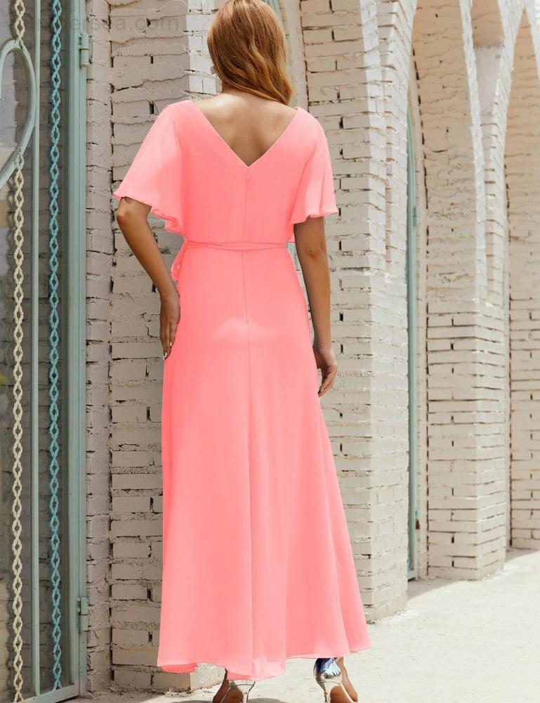 Numbersea V-Neck Bridesmaid Dress Long Formal Dresses with Belt for 28022 by numbersea