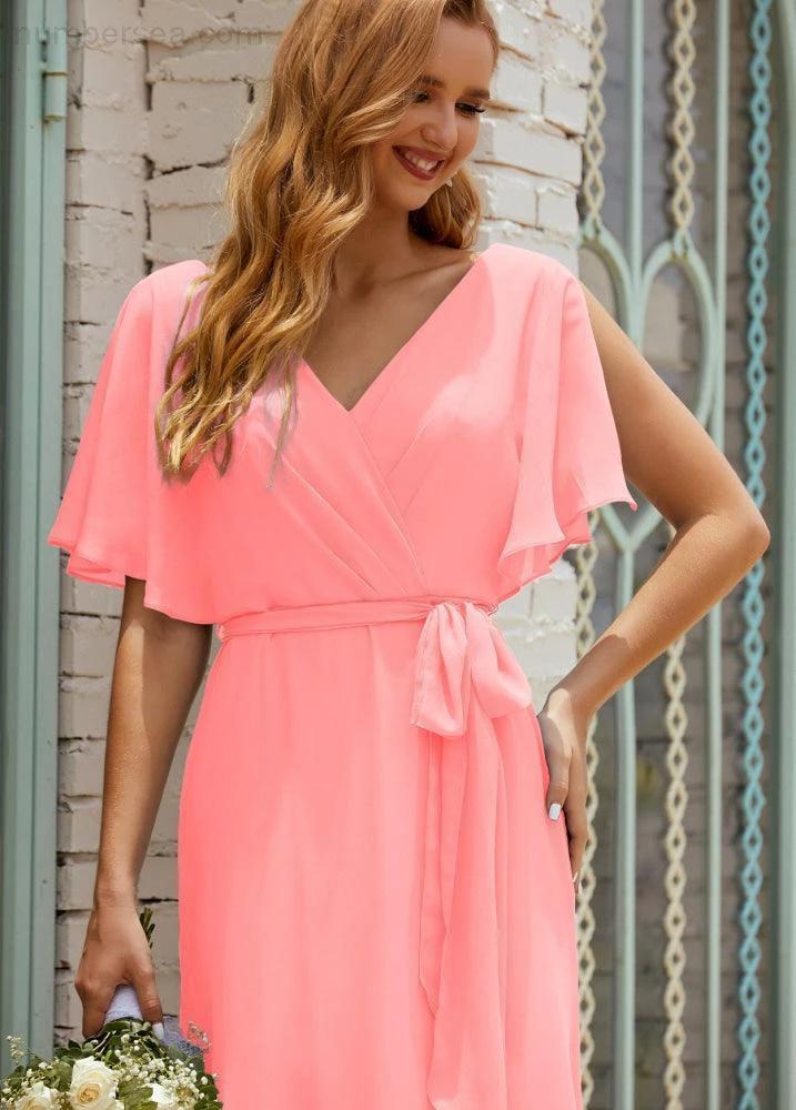 Numbersea V-Neck Bridesmaid Dress Long Formal Dresses with Belt for 28022 by numbersea
