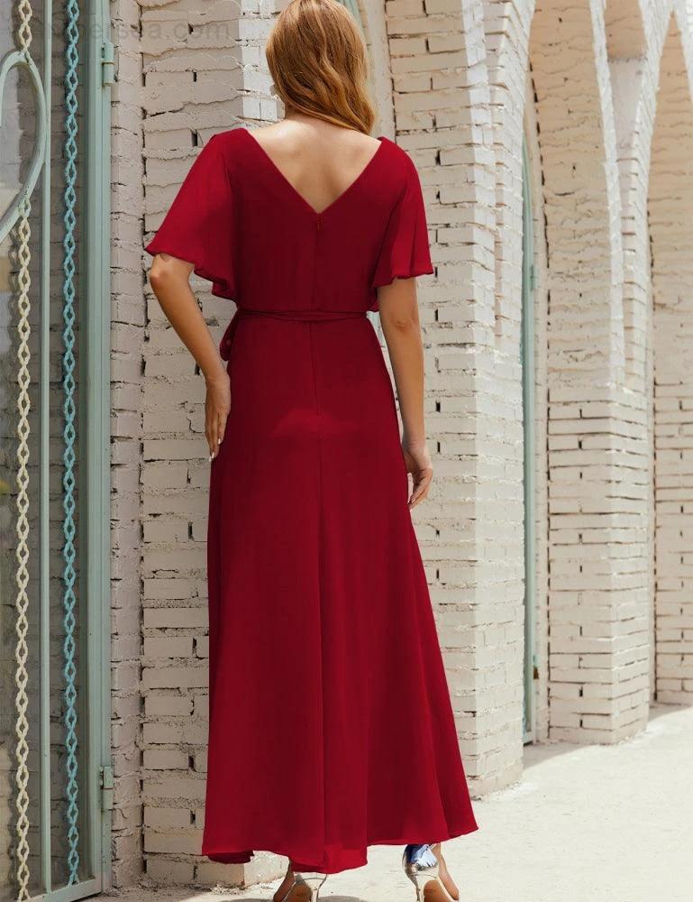 Numbersea V-Neck Bridesmaid Dress Long Formal Dresses with Belt for 28022 by numbersea