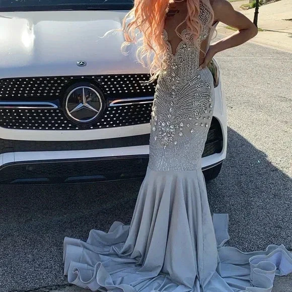 Luxury Satin Diamond Prom Dress Long Mermaid Evening Dress Y7950 by simplepromdress
