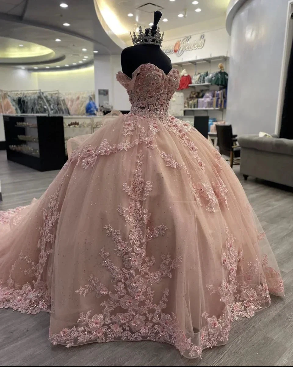 Sparkly Pink Appliques Ball Gown,Pink Princess Dress Y2341 by simplepromdress