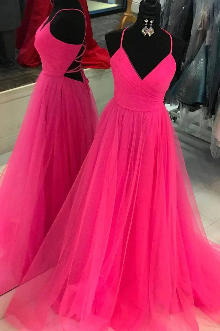 Hot Pink Long Prom Dress With Lace Up Back SYP98 by vivymakudress