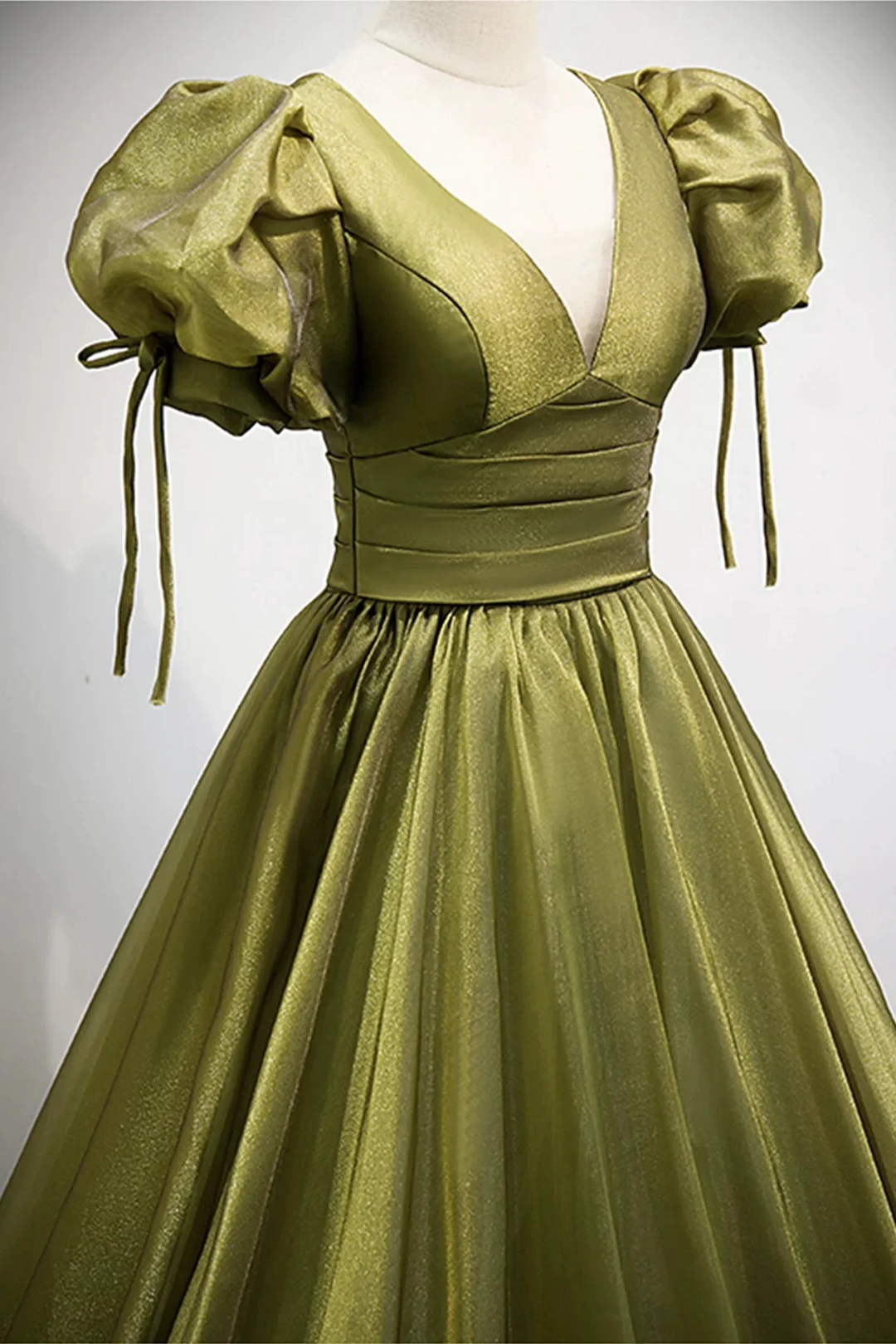 Green v neck tulle long prom dress A line evening dress Y898 by simplepromdress
