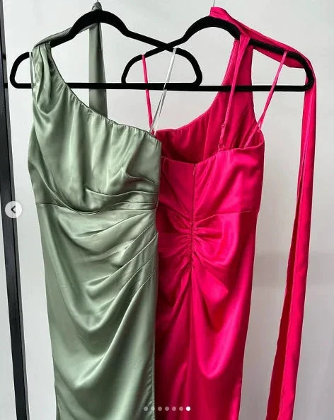 Elegant One Shoulder Hot Pink Satin Sheath Prom Dress Long Evening Dress Y8419 by simplepromdress