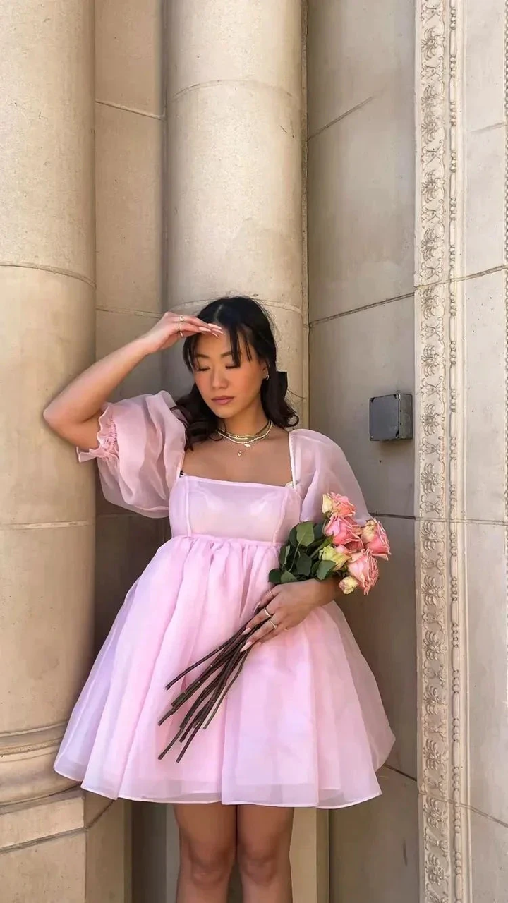 Fairy Mesh Tulle Dress for Women Puff Sleeve Mini Princess Dress Square Neck Homecoming Dress Y2425 by simplepromdress
