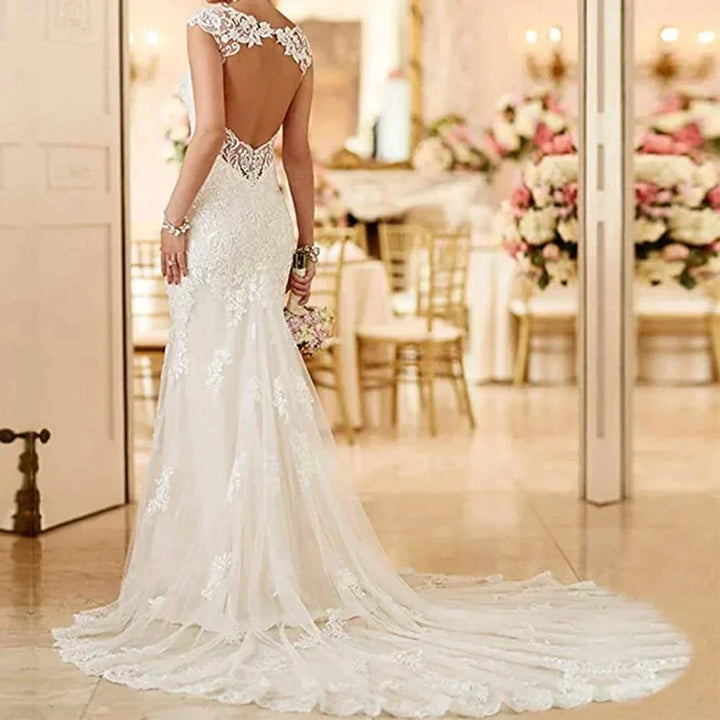 Vintage Lace Garden Wedding Dresses Sweetheart Open Back Wide Straps Mermaid Bride Wedding Gowns Long Train vestidos de novia by payinti