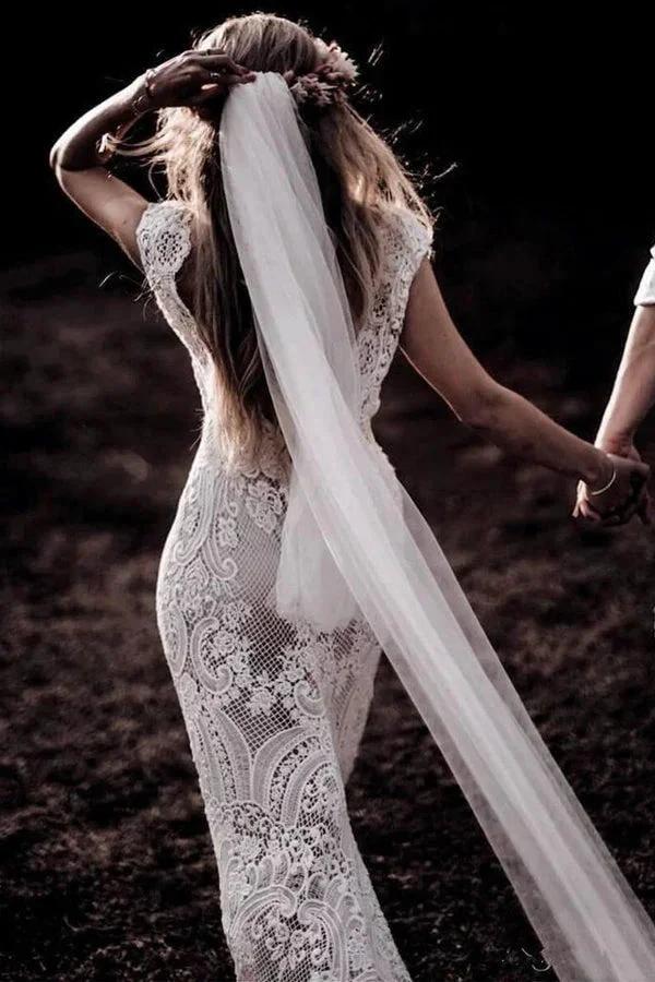 Vintage Lace Rustic Wedding Dresses Cap Sleeve Boho Wedding Gowns WD548 by pgmdress