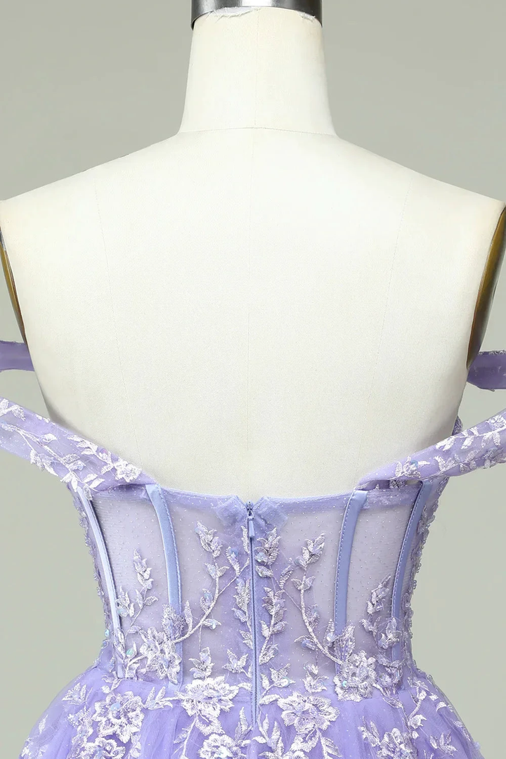 A Line Off the Shoulder Lilac Corset Homecoming Dress with Appliques Y2168 by simplepromdress