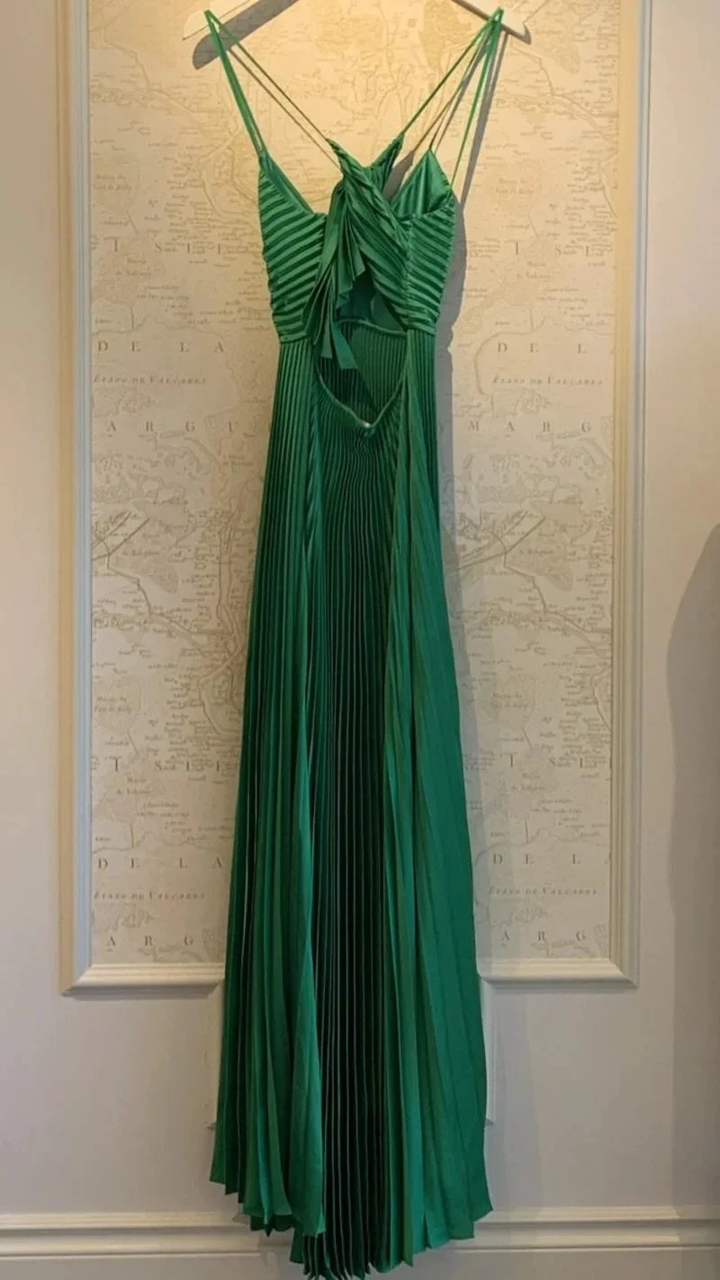 Green Long Pleated Tie Back Evening Dress Y4000 by simplepromdress