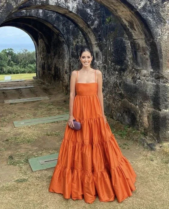 A-line Orange Long Prom Dress,Extravagant Evening Dresses Y4066 by simplepromdress