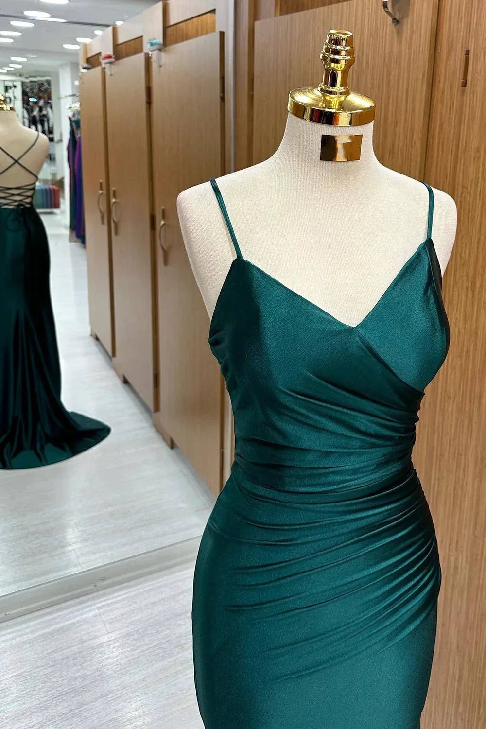 Dark Green Mermaid Satin Long Prom Dress by KissProm
