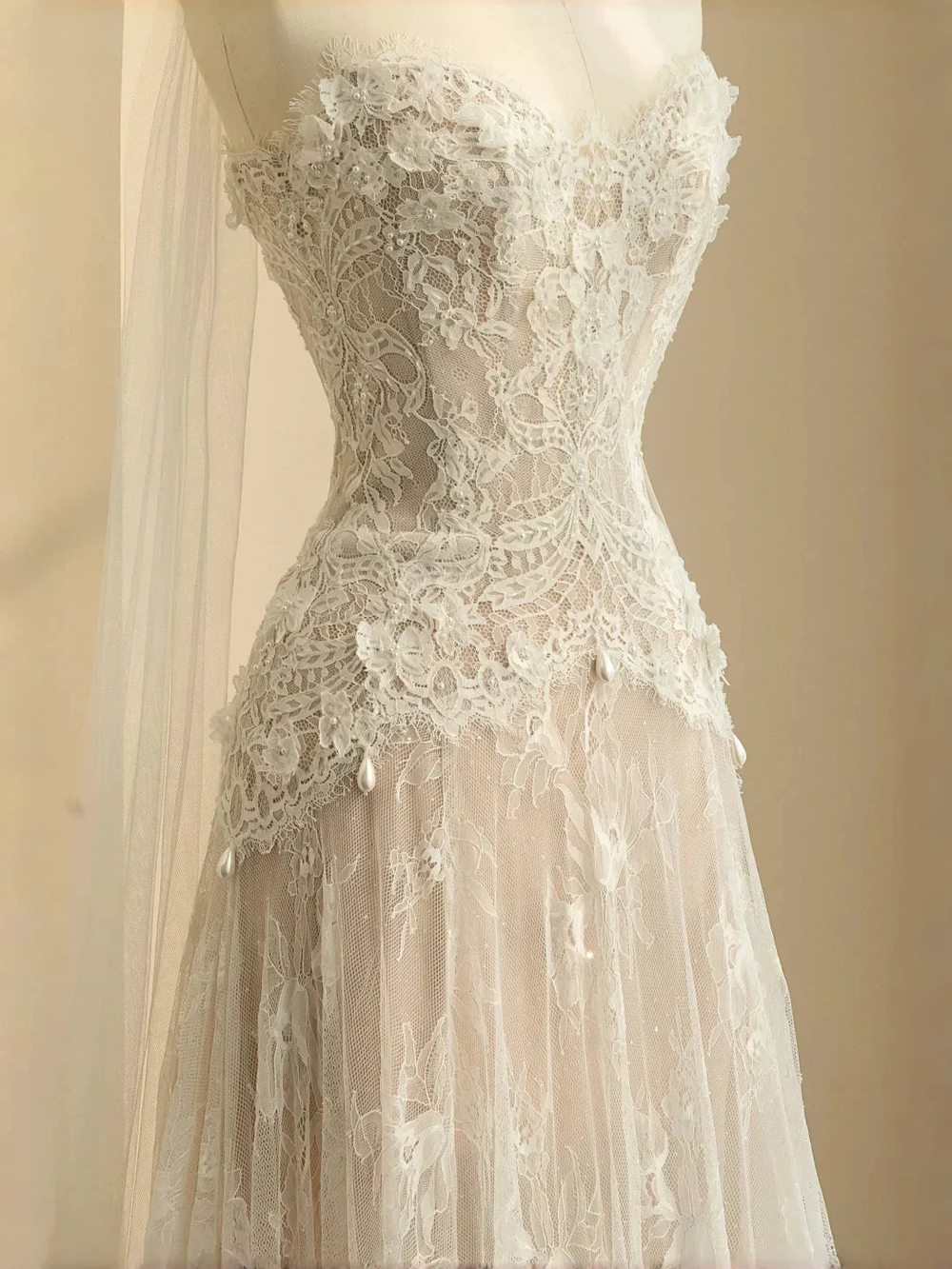 Pretty Strapless Tulle Lace Long A Line Wedding Dress,Formal Prom Evening Dress Y8686 by simplepromdress