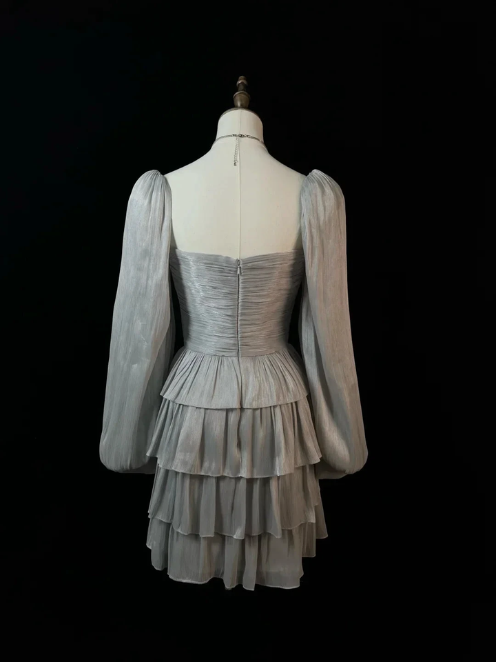 Cute Silver Gray Tulle Bow A Line Layered Short Party Dress Homecoming Dress Y8651 by simplepromdress