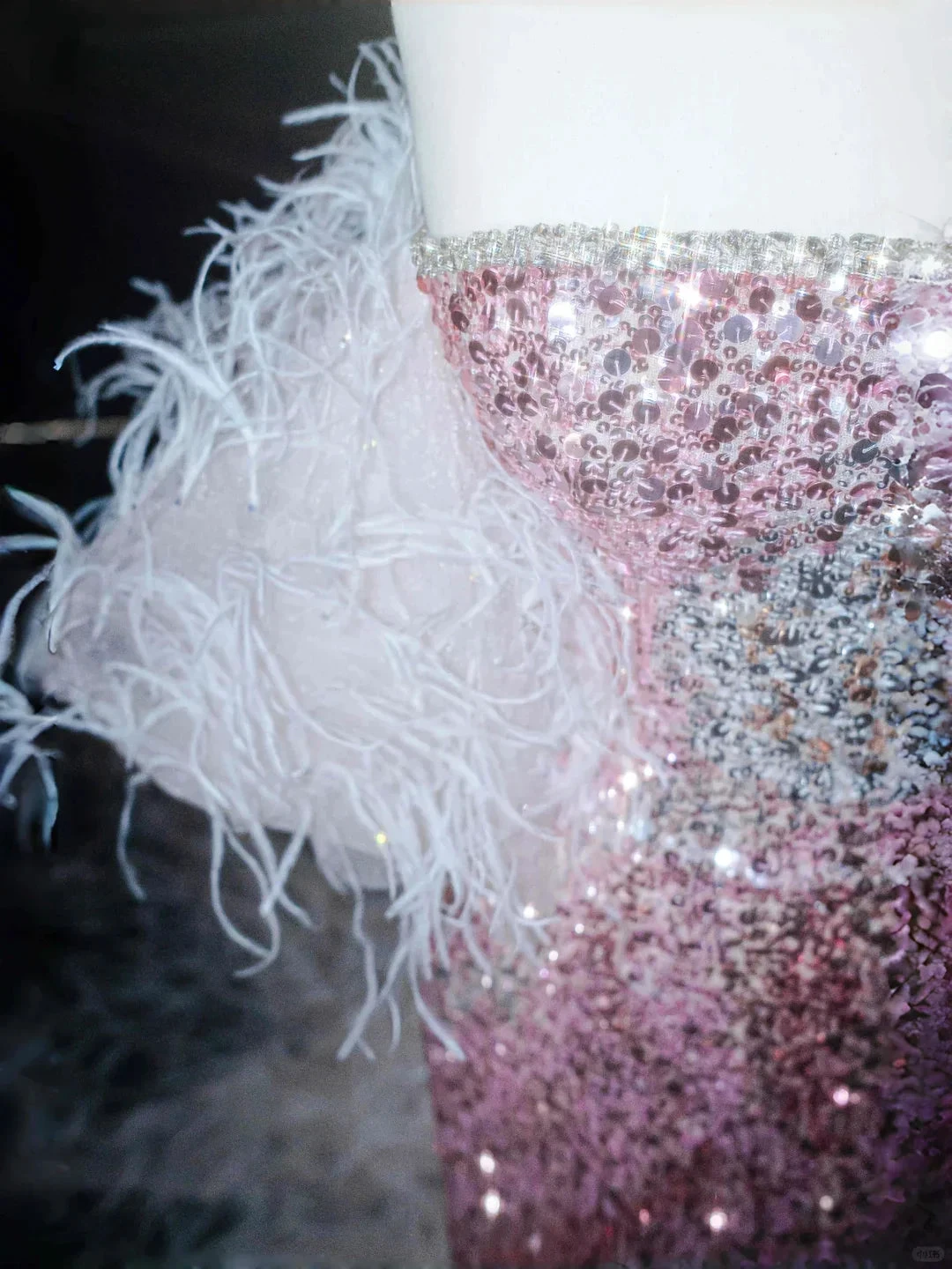 Fairy Pink Strapless Sequins Feathers Mermaid Evening Dress Slit Prom Dress Y8660 by simplepromdress
