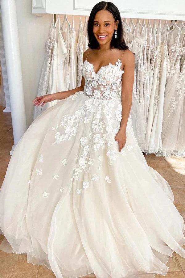 Wedding Gowns Sweetheart Neck Boho 3D Lace Wedding Dresses WD602 by pgmdress