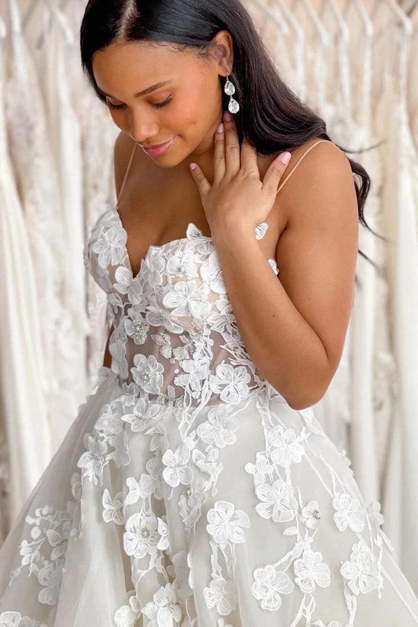 Wedding Gowns Sweetheart Neck Boho 3D Lace Wedding Dresses WD602 by pgmdress