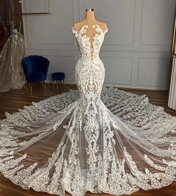 Luxury Mermaid Wedding Dress with Lace Appliques custom made